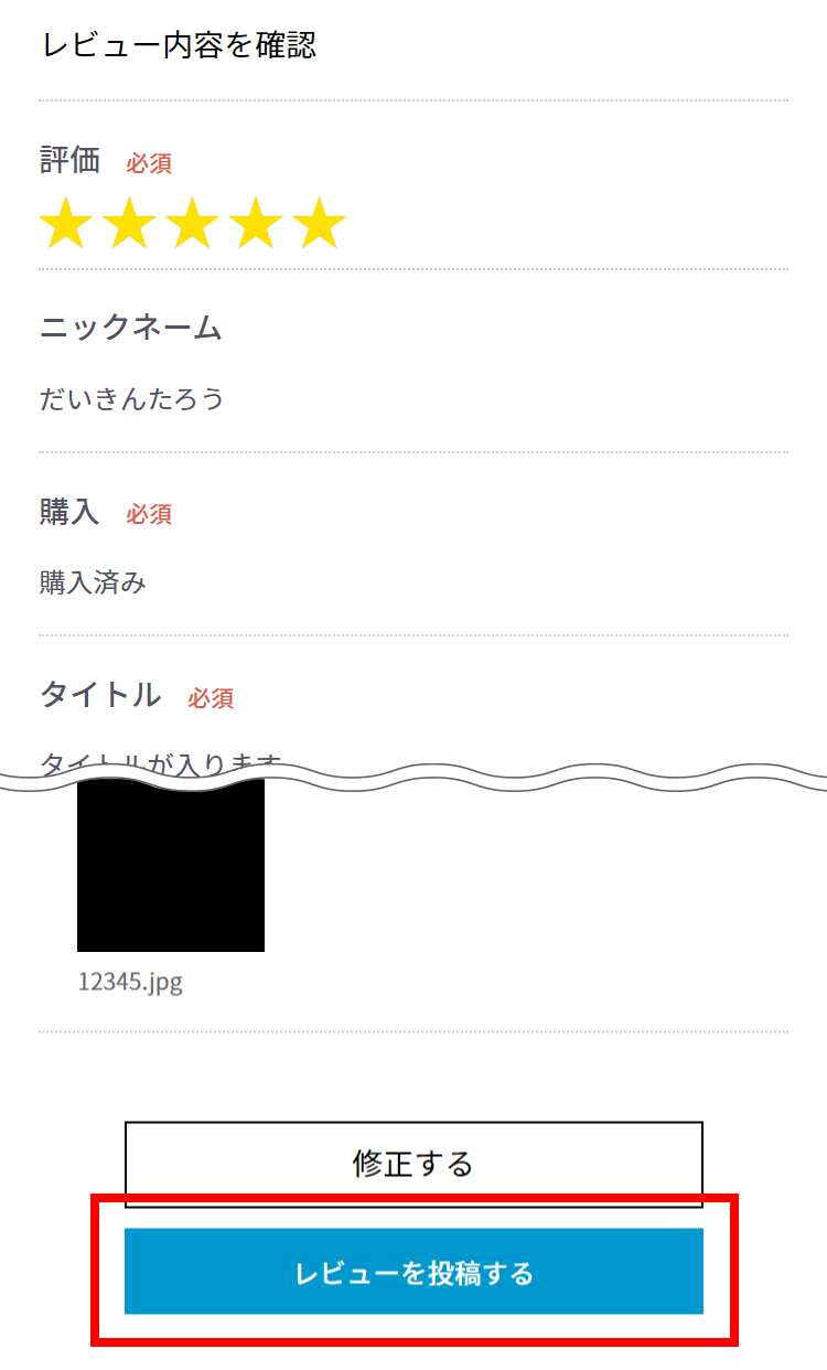 レビュー内容を確認して投稿